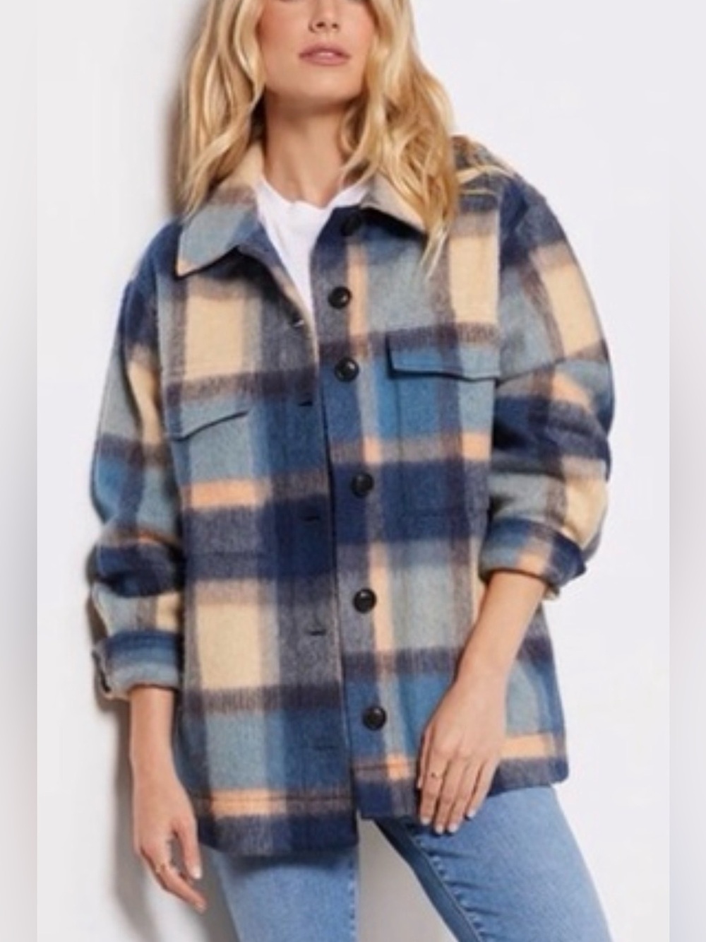 NWT Faherty Cotswolds Plaid Button-Front Wool Blend Shirt Jacket Size M